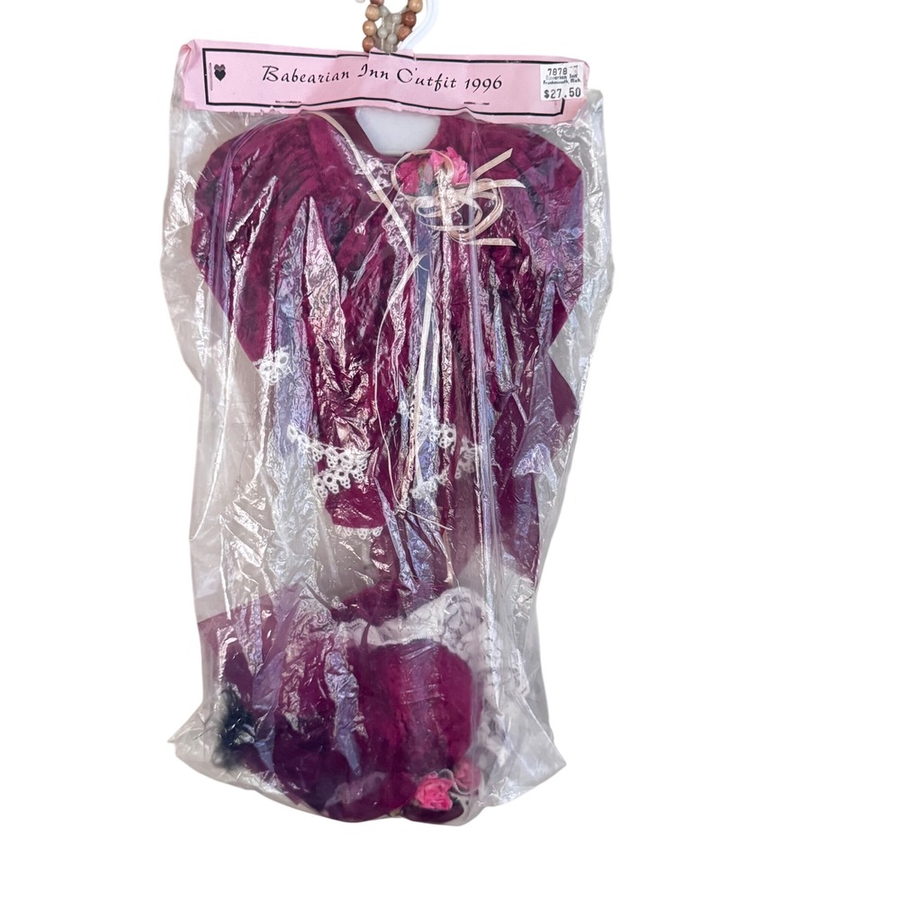 Babearian Inn MI Outfit‎ 1996 Burgundy Velvet Dress Hat 17-18" Doll Clothes NOS
